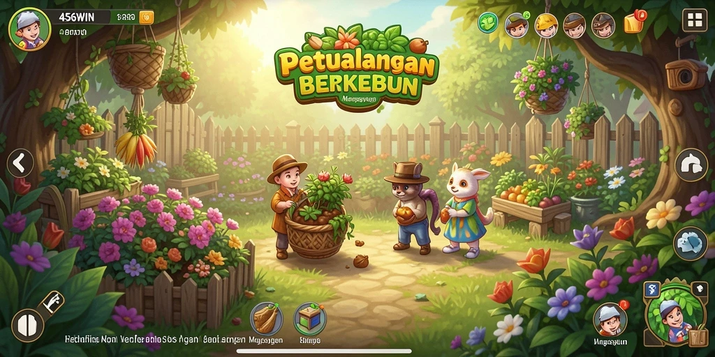 Screenshot gameplay 456WIN dengan ladang yang subur dan tanaman yang beragam.