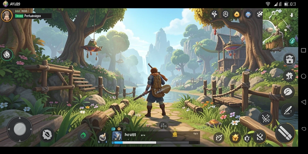Tangkapan layar gameplay AYU89 menunjukkan dunia terbuka yang penuh dengan aktivitas.