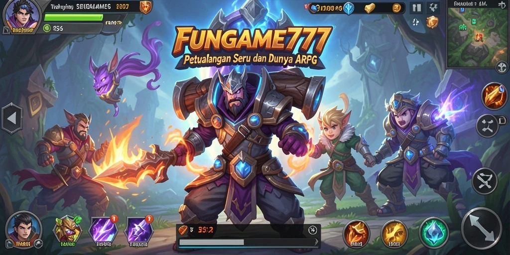 Tangkapan layar FUNGAME777 menampilkan aksi pertarungan seru dan eksplorasi dunia.