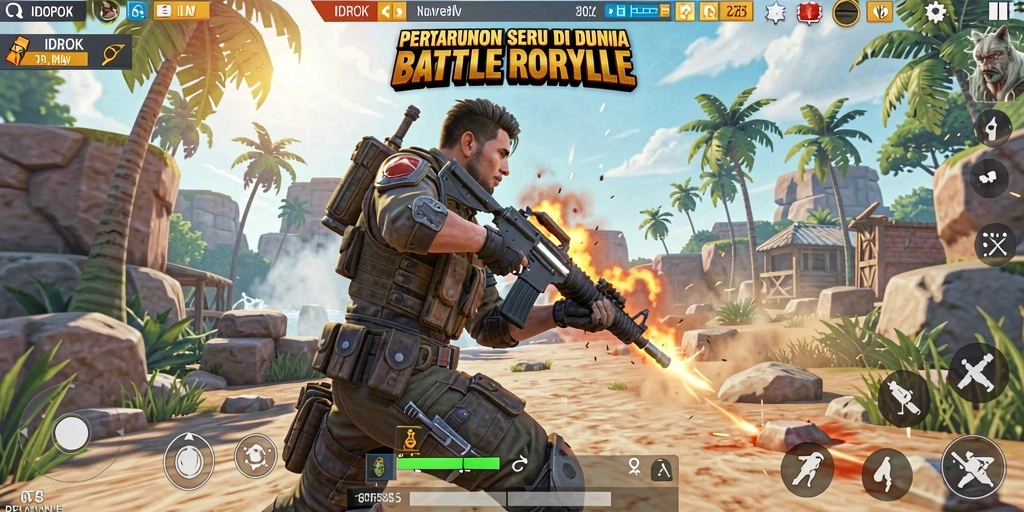 Gameplay seru di arena Battle Royale IDROK dengan aksi mendebarkan.