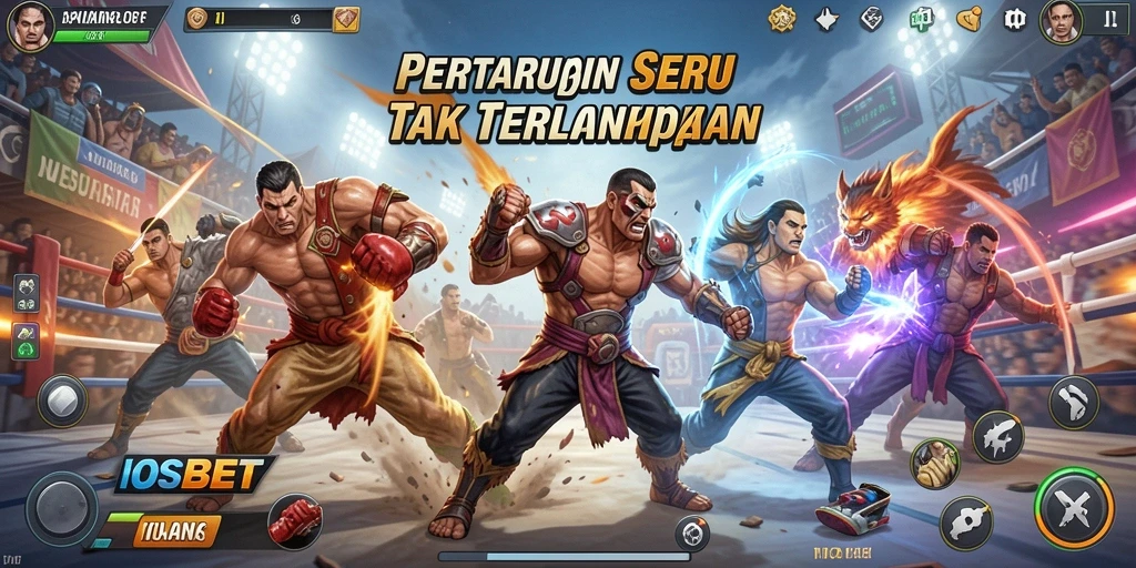 Screenshot gameplay <strong>IOSBET</strong> dengan pertarungan yang intense dan karakter beraksi.
