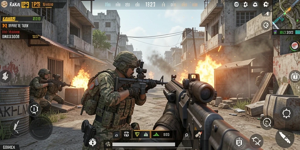 Screenshot KAKA303 yang menunjukkan aksi berlari dan menembak seru dalam game TPS.