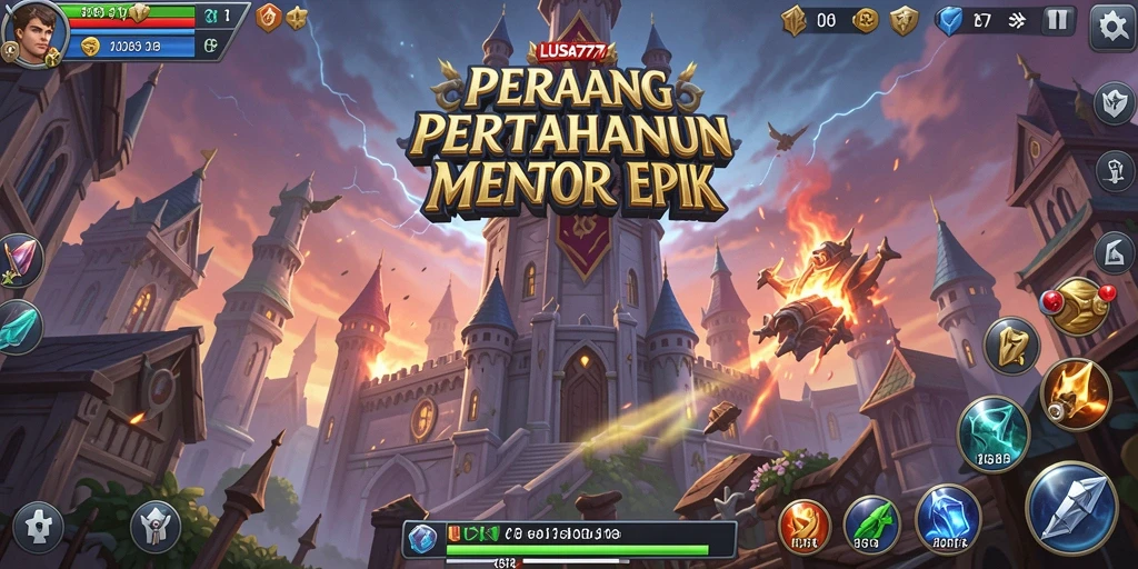 Tangkapan layar menampilkan pertempuran dalam LUSA777 dengan menara menjulang tinggi.