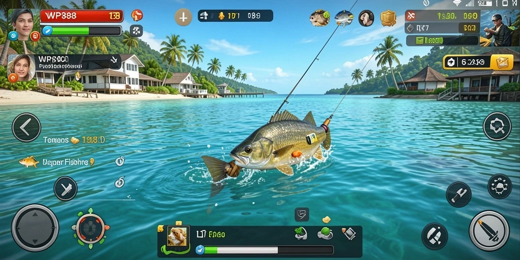 Tampilan gameplay seru dalam WP888 saat menangkap ikan.